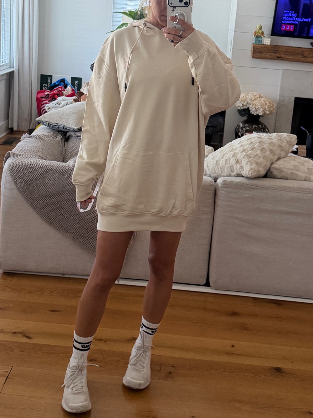 Playboy Oversized Hoodie Dress in Cream